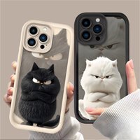 Cute Black White Cat Phone Case For iPhone 17 Air 16 16E 15 14 13 12 11 Pro Max X XS X S Max XR SE 2020 SE4 7 8 Silicone Cover
