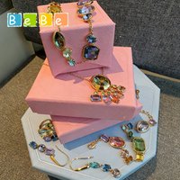 2026 New High Quality Fine Anniversary Jewelry Sets Charm Green Candy Color Geometric Crystal Luxury Necklace Earrings for Women