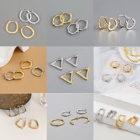 Silver Gold Color Triangle Hoop Earrings Women Retro Romantic Temperament Light Luxury Jewelry 925 Stamp Accessories