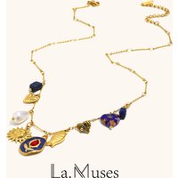 La. Muses Pearl Sun Love Pendant Stainless Steel Women's Necklace PVD Gold Plated Fashion Jewelry Accessories