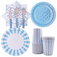 Blue Pink Hot Stamping Striped Disposable Paper Tray Tissue Baby SHOWER Baby Party Birthday Decoration Disposable Tableware