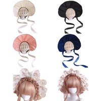 Lolita Headdress Bonnet Hat Tea Party Hat Women Maid Cosplay Ribbon Hat Folded Hat Girl Sun Hat for Summer Beach Party