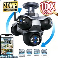 30MP WiFi Security Camera 10X Optical ZOOM Five Screen 6 Lens CCTV Cam Video Surveillance 720° Home Security Cam
