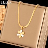 EILIECK 316L Stainless Steel Simple Flower Pendant Necklace For Women Girl New Party Gift Neck Chain Waterproof Jewelry Collar