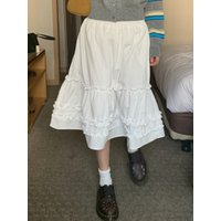 Spring Chic Sweet White Half Skirt Women's Elastic Waist A-Line Skirt Floral Lace Trim Korean Style High Waist Midi Skirt