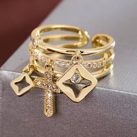 Unique crucifix Multi Layer Opening Ring Adjustable Women's Ring with Synthetic Zirconia