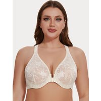 MELENECA Women's Plus Size Racerback Unlined Lace Underwire Front Closure Bra