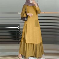 2024 Islam Abaya Dress Temperament Solid Color Pullover Long sleeved Robe Femme Muselmane Round Neck Large Swing Women's Dress