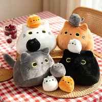 Feline Family Black Cat Mom and 4 Kids Plush Toy Stuffed Animal Soft Doll Sleeping Pillow Birthday Gift Kid Girls Boy Room Decor