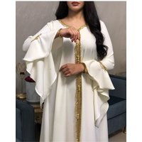 Autumn Modest Muslim Dress for Women Ruffles Sleeve Embroidered Abaya Duabi Arabic Vestidos Moroccon Kaftan Islamic Gown Robe