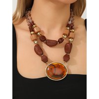 Women's Resin Acrylic Beaded Multi-Layer Necklace Amber Black Nugget Metal Setting Pendant Light Luxury Unique Daily Accessories