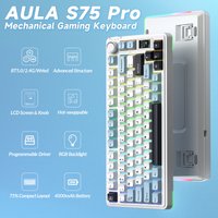 AULA S75 Pro Wireless Mechanical Keyboard 75% Hot Swap RGB Backlit PBT Keycaps 4000mAh LED Screen Knob Gaming Keyboard for PC