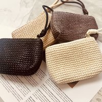 Summer Straw Woven Mini Wrist Bag, Coin Card Key Pouch, Seaside Cute Portable Purse