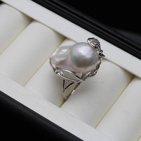 Real Freshwater Big Pearl Rings Women,White Natural Baroque Pearl Rings Adjustable Wife Mother Birthday Gift