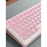 Pink Cherry Blossoms Keycaps Carbon Fiber Pattern Keycaps DIY Custom Translucent PC Top Side Printed for Mechanical Keyboard