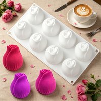 8 or 15-Cell Rose Bud Design Valentine's Day Silicone Cake Mold French Mousse Mould Candle Mold Food Grade Dessert Baking Tools