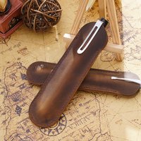 Retro Genuine Leather Pencil Case Pen Bag Stylish Single Pen Holder for School Office Stationery Supplies