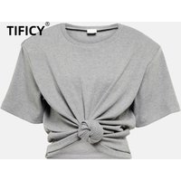 TIFICY High Street t-shirts hauts courts femmes printemps créatif Style urbain coton pull à manches courtes col rond ajustement T-shirt