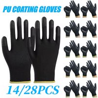 14/28PCS Anti Slip Breathable PU Coated Nylon Gloves Woodworking Camping Auto Repair PU Coated Gloves Lock Edge Colour Random