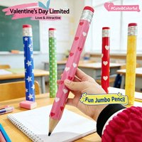 High Quality Wooden Big Pencil Heart Geometric Printed 34CM Stationery Pencil with Eraser Giant Pencil Students