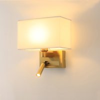 Modern Wall Sconce Cloth Lampshade White Beige Brown Led Wall Light Fixture with Adjustable Spotlight 360° Rotation for Bedroom