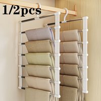 1/2pcs Stainless Steel Trouser Hanger Pants Rack Tie Belt Scarf Hanging Holder Foldable Wardrobe Storage Pants Hanger Organizer
