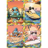 4Pcs Pokemon PTCG Cards Game Kawaii Squirtle Psyduck Mudkip Slowpoke Cute Pokemon Anime Cartoon Cards Creativity PTCG Fans Gift