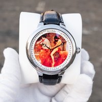 OBLVLO 45mm Designer Automatic Watch With Lady Pattern For Men Silver Case Black Leather Strap Mechanical Modern Wristwatch