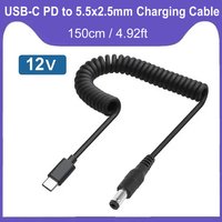 12V 3A USB C Type-C to DC 5.5 2.1 PD Deception line DP Fast Charging Cable Spring Telescopic DC Power Cord Converter Adapters