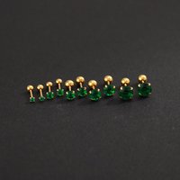 2PC Luxury Green Zircon 4 Claw Stud Earrings for Women Fashion Simple Stainless Steel Body Piercing Jewelry Accessories