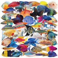 50PCS Transparent PET Fish Stickers Phone Luggage Water Cups Computer Office Stationery Decoration Waterproof Stickers