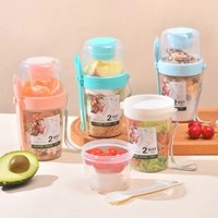 Portable Breakfast Cups Yogurt Cereal Oatmeal Snacks Salad Cups Parfait Fruit Containers and Salad Dressing Holders with Forks