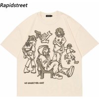 Harajuku dessin animé fille chat japonais Kanji graphique T-Shirt Streetwear hommes T-Shirt été à manches courtes T-Shirt hauts t-shirts unisexe