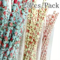 2026 New 25pcs Pack Drinking Paper Straws Rose Flower 3 Color Option For Birthday Wedding Party Decoration Gift Craft DIY Favor