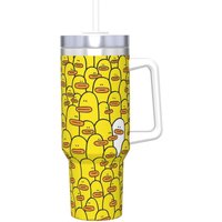 Cartoon Cute Insulated Tumbler with Straws Lid Yellow Duck One White Vacuum Thermal Mug Outdoor Travel Bottle Cups, 40oz
