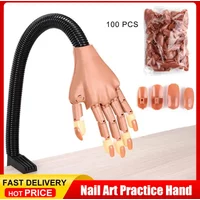 Nail Art Practice Hand Manicure Practice Finger Acrylic Nail Tips with 100pcs Fake Nails Nail Training Equipment Tools