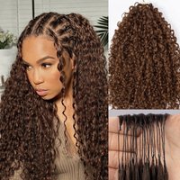 #4Chocolate Brown Pixie Curly Crochet Human Hair Extension Invisible Miracle Knot Braids Small Spirals Curl Feather Crochet Hair
