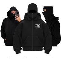 Sweat-shirt à capuche avec fermeture éclair Double capuche pour homme et femme, personnalisé, imprimé de personnalité, manches longues, fermeture éclair, masque Ninja, veste