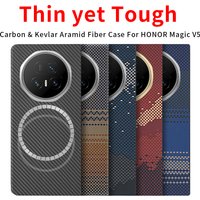 Carbon fiber aramid magnetic case for honor magic v5/magic v6 Kevlar thin Lightweight Cover fabric thin hard balck Slimlight red