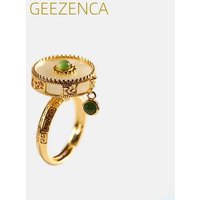 GEEZENCA 925 Sterling Silver Gold Plated Natural Jade Rotating Rings For Women Vintage Luxury Gemstone Lucky Ring 2022 New Trend