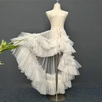 Elegant solid color semi transparent pleated mesh irregular hem long skirt women's wedding dress lolita lace up trailing stylish