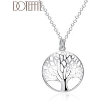Charm Round Tree Pendant Necklace Silver Color Fashion Jewelry 18 Inches Chain For Women Hot Sale Wedding Birthday Gifts