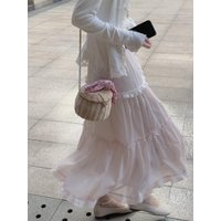 Japanese-Style Sweet and Fresh Girl's Bow-Knot High-Waisted Slimming Large-Skirted Fairy Long Skirt, New Spring Model