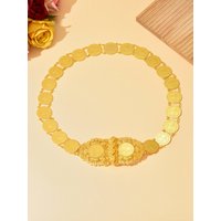 Coin-shaped golden Arabian-style bridal belt for ethnic wedding accessories, luxurious Algerian long robe wedding sash