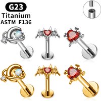 ASTM F136 Titanium Bat Heart CZ Stud Earring 16G Labret Lip Stud Lobe Ear Tragus Helix Cartilage Piercing Body Jewelry