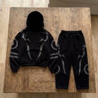 Y2K Vintage Harajuku Gothic Tracksuit Men Streetwear Patchwork Graphic Hoodie Baggy Sweatpants Two Piece Set Retro Hip Hop