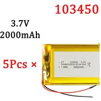 5 Stück 3,7 V 2000 mAh 103450 Polymer-Lithium-Batterie, Lithium-Ionen-Batterie für Power Bank GPS, 100 % echte Kapazität