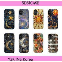 Luxury Clmj Stained Glass Sun and Moon Phone Case for iPhone 17 16 15 14 13 12 11 X XS Air Pro Max Plus Double-layer Back Cover