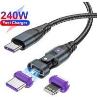 240W 5A Fast Charging Magnet USB-C Charger Data Cord Magnetic USB C Adapter USB Type C Cable For iPhone Samsung Xiaomi Realme