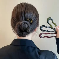 U-Shaped Geometric Design Hair Fork Women's Multi Colored Acetic Acid Twisted Pattern Hairpin Tortoiseshell Texture Light Style
